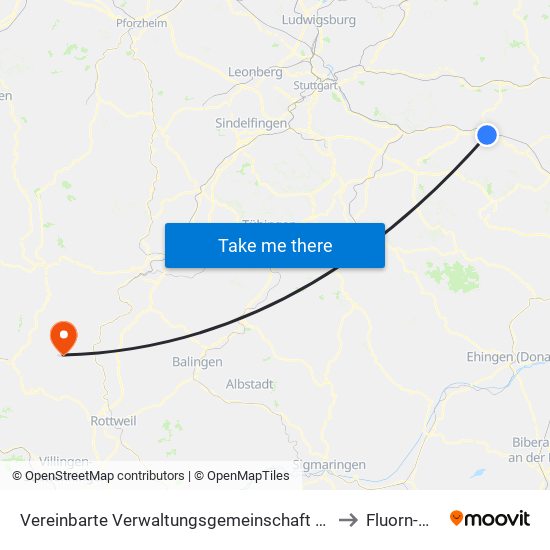 Vereinbarte Verwaltungsgemeinschaft Der Stadt Göppingen to Fluorn-Winzeln map