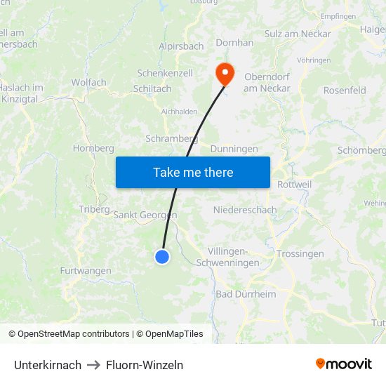 Unterkirnach to Fluorn-Winzeln map