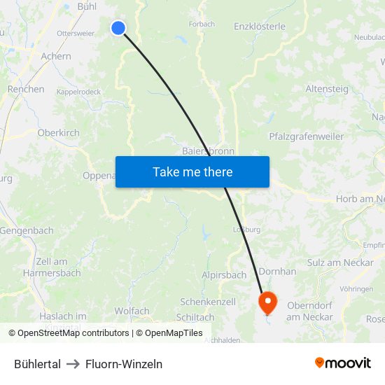 Bühlertal to Fluorn-Winzeln map