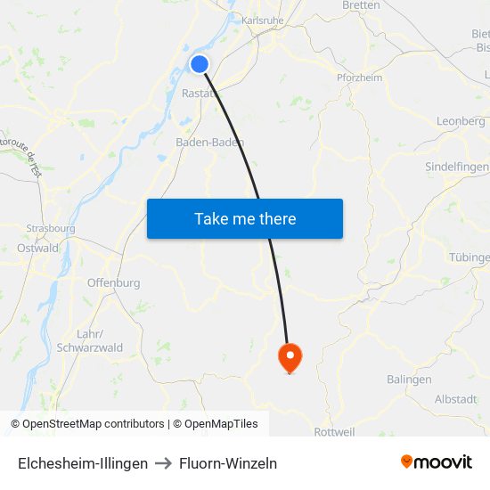 Elchesheim-Illingen to Fluorn-Winzeln map