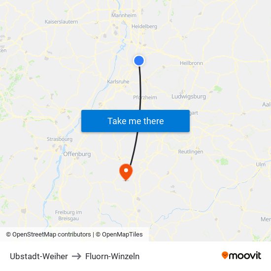 Ubstadt-Weiher to Fluorn-Winzeln map