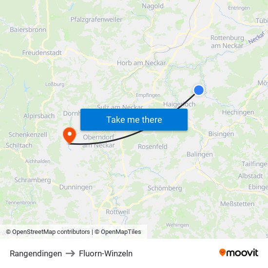 Rangendingen to Fluorn-Winzeln map