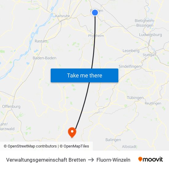 Verwaltungsgemeinschaft Bretten to Fluorn-Winzeln map