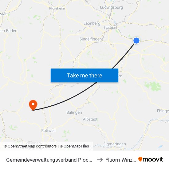 Gemeindeverwaltungsverband Plochingen to Fluorn-Winzeln map