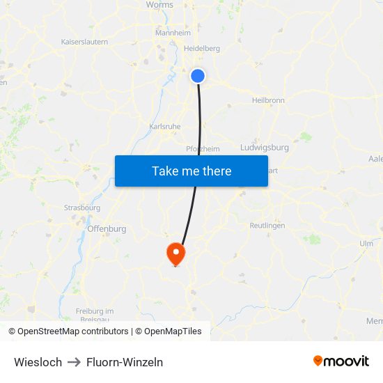 Wiesloch to Fluorn-Winzeln map