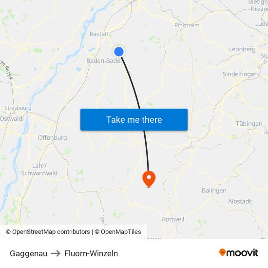 Gaggenau to Fluorn-Winzeln map