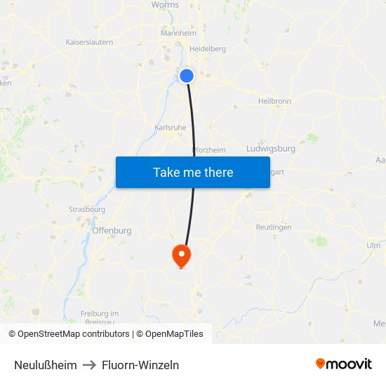 Neulußheim to Fluorn-Winzeln map