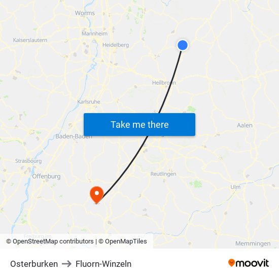Osterburken to Fluorn-Winzeln map