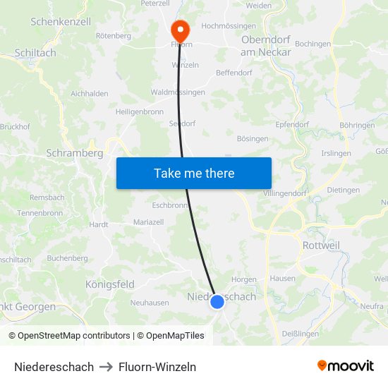 Niedereschach to Fluorn-Winzeln map