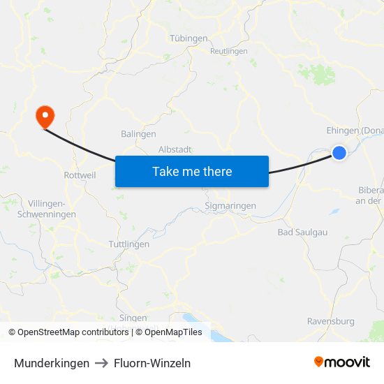 Munderkingen to Fluorn-Winzeln map
