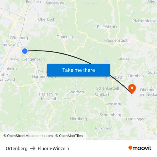 Ortenberg to Fluorn-Winzeln map