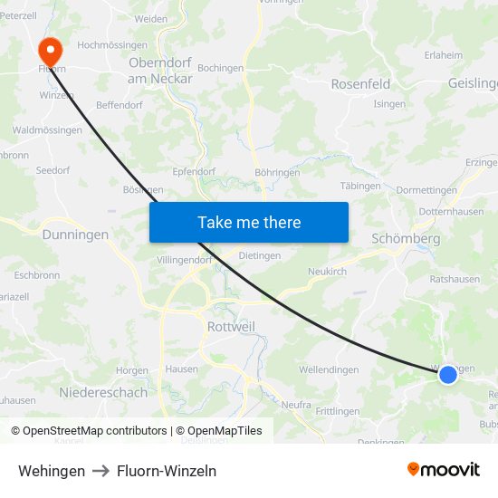 Wehingen to Fluorn-Winzeln map