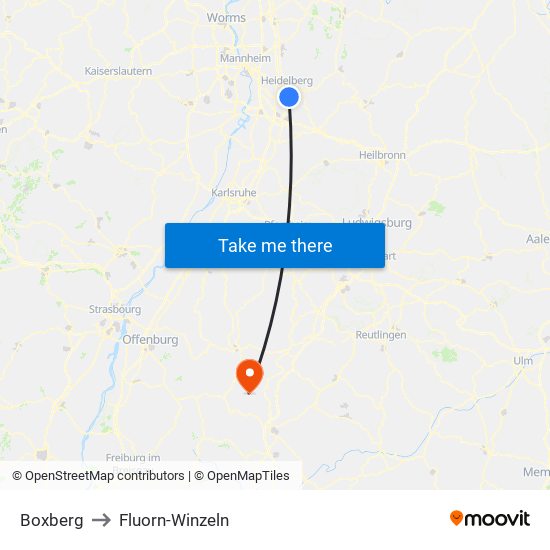 Boxberg to Fluorn-Winzeln map