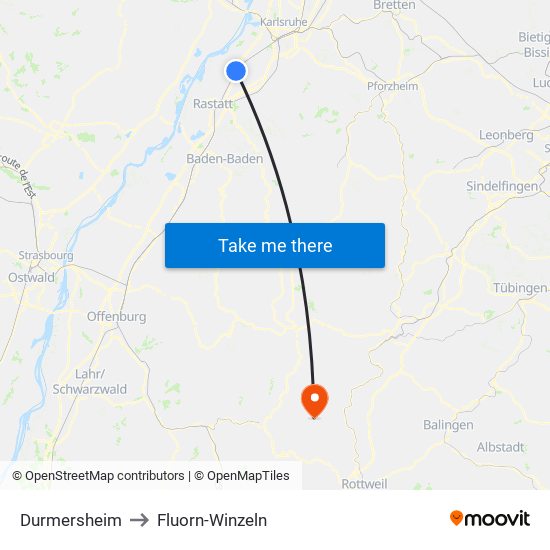 Durmersheim to Fluorn-Winzeln map