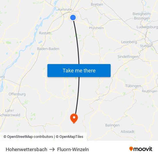 Hohenwettersbach to Fluorn-Winzeln map