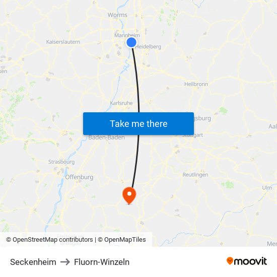 Seckenheim to Fluorn-Winzeln map