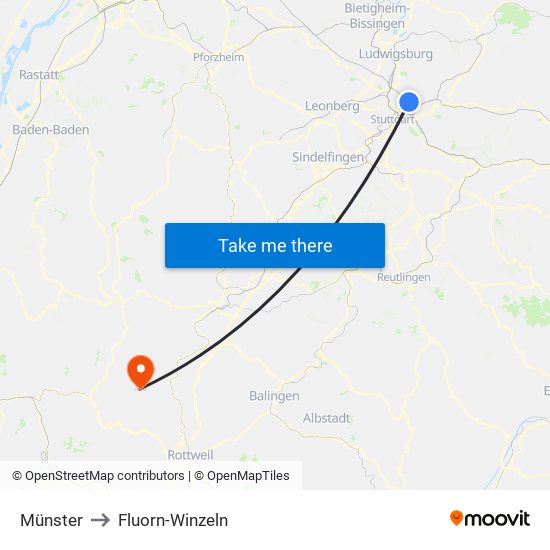 Münster to Fluorn-Winzeln map