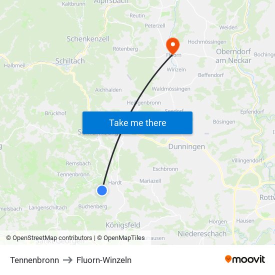 Tennenbronn to Fluorn-Winzeln map