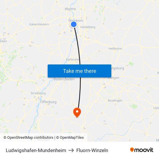 Ludwigshafen-Mundenheim to Fluorn-Winzeln map