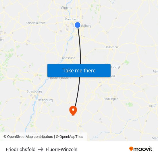 Friedrichsfeld to Fluorn-Winzeln map