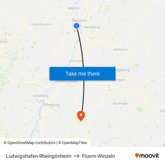 Ludwigshafen-Rheingönheim to Fluorn-Winzeln map