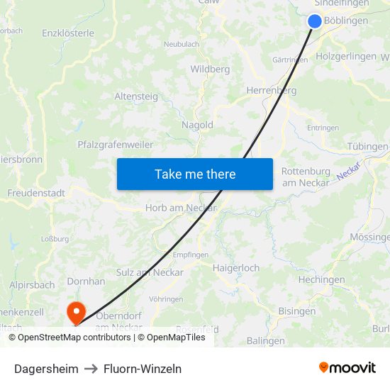 Dagersheim to Fluorn-Winzeln map