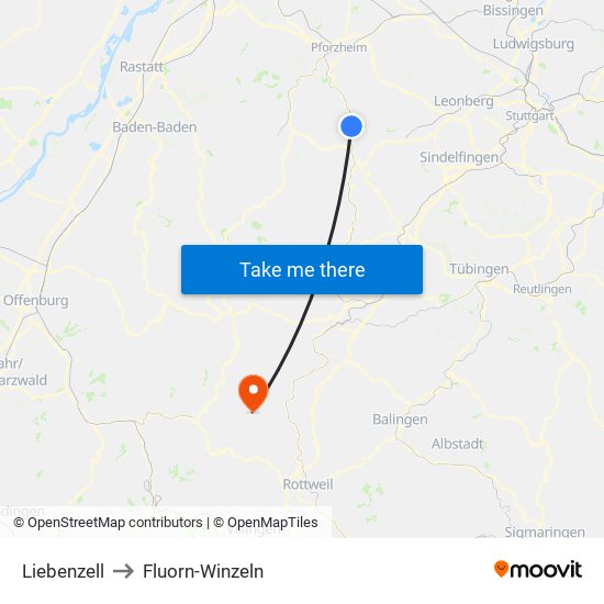 Liebenzell to Fluorn-Winzeln map