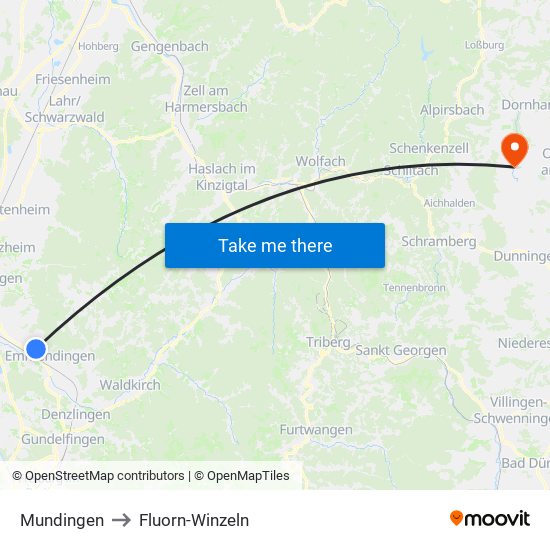 Mundingen to Fluorn-Winzeln map