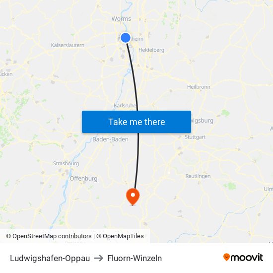 Ludwigshafen-Oppau to Fluorn-Winzeln map