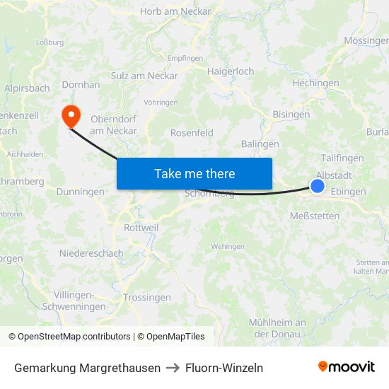 Gemarkung Margrethausen to Fluorn-Winzeln map