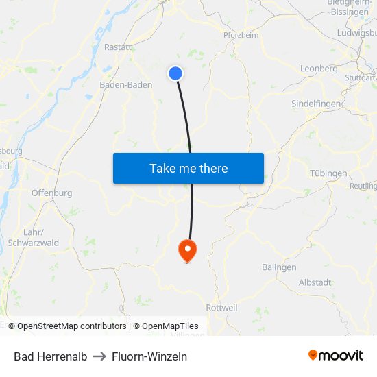 Bad Herrenalb to Fluorn-Winzeln map