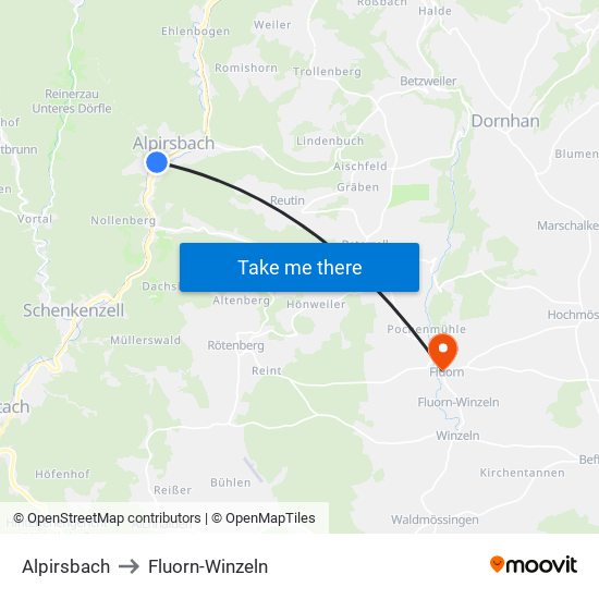Alpirsbach to Fluorn-Winzeln map