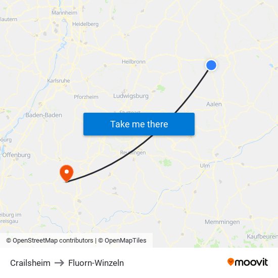 Crailsheim to Fluorn-Winzeln map