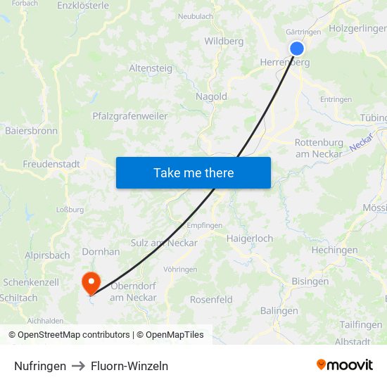 Nufringen to Fluorn-Winzeln map