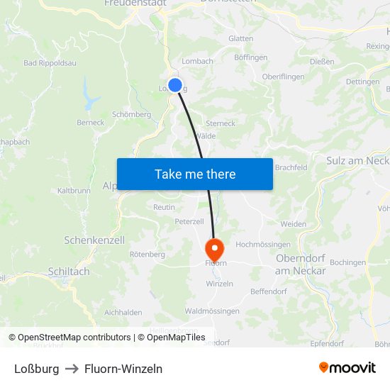 Loßburg to Fluorn-Winzeln map