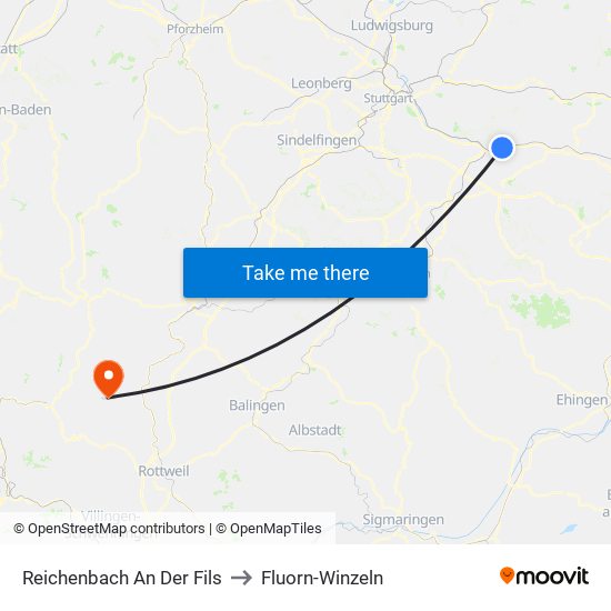 Reichenbach An Der Fils to Fluorn-Winzeln map