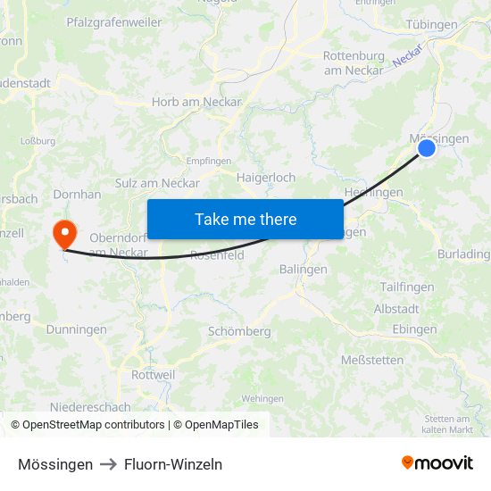 Mössingen to Fluorn-Winzeln map