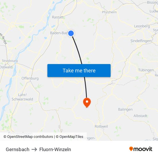 Gernsbach to Fluorn-Winzeln map