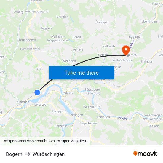 Dogern to Wutöschingen map