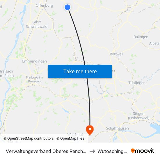 Verwaltungsverband Oberes Renchtal to Wutöschingen map