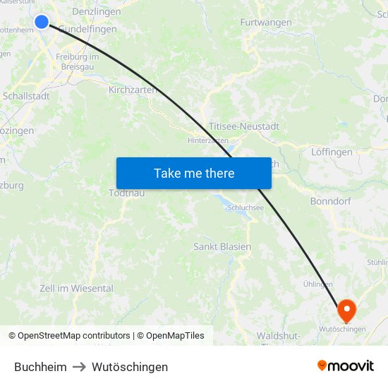 Buchheim to Wutöschingen map