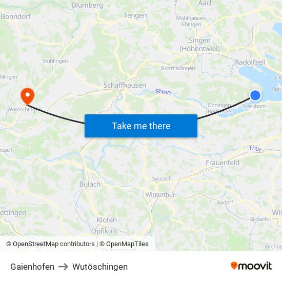 Gaienhofen to Wutöschingen map