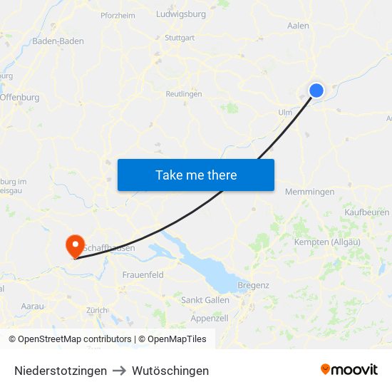 Niederstotzingen to Wutöschingen map