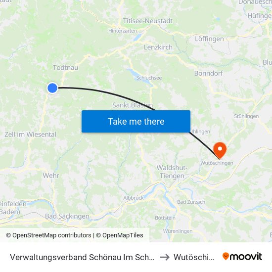 Verwaltungsverband Schönau Im Schwarzwald to Wutöschingen map