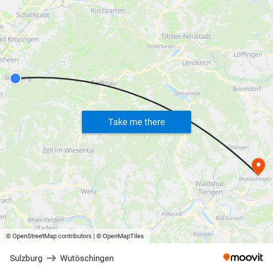 Sulzburg to Wutöschingen map