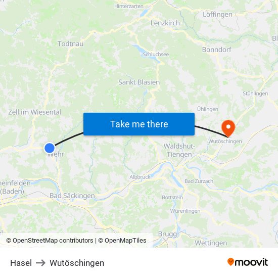 Hasel to Wutöschingen map