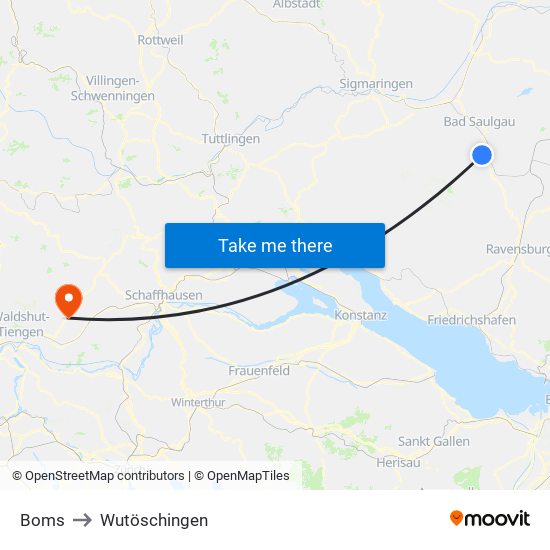 Boms to Wutöschingen map