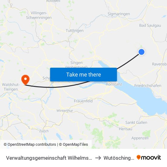 Verwaltungsgemeinschaft Wilhelmsdorf to Wutöschingen map