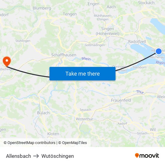 Allensbach to Wutöschingen map