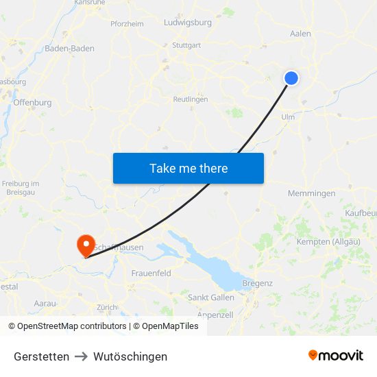 Gerstetten to Wutöschingen map